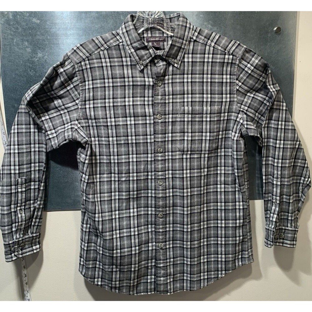 Flannel Button Down Heavy CampShirt Pocket Eddie Bauer S 100% Cotton Relaxed Fit